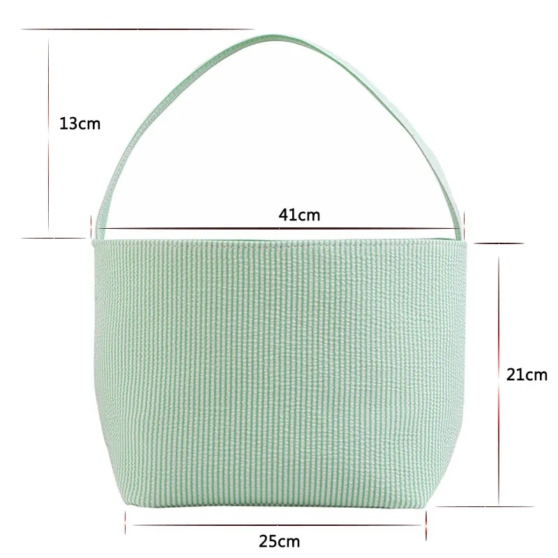 Seersucker Stripe Easter Buckets Festive Kids Candy Bag Clothes Storage Basket Outdoor Portable Picnic Bags Festival Decoration