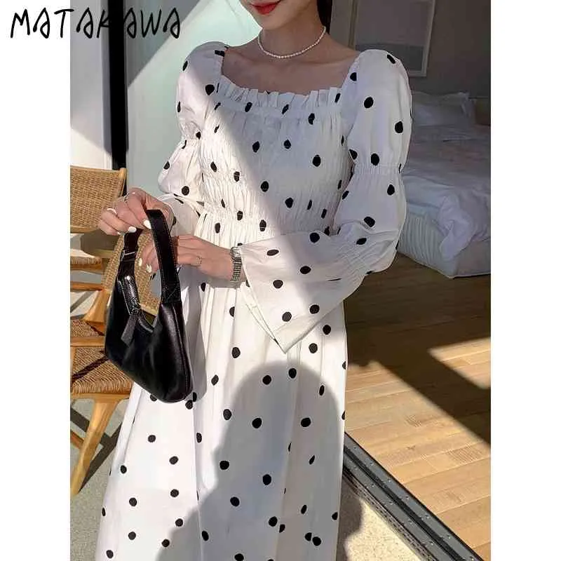 Elegant Polka Dot Dress - Womens Square Neck Flare Sleeve