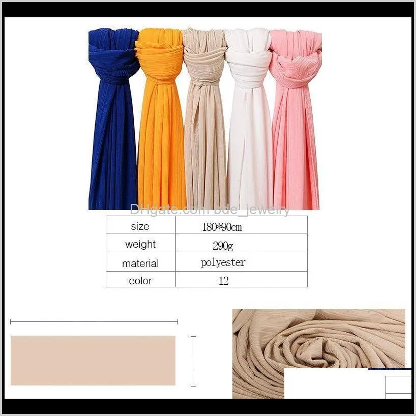 2020 muslim hijab scarf women crinkle head scarf polyester wrinkle shawls and wraps bandana foulard femme turban pleated scarves