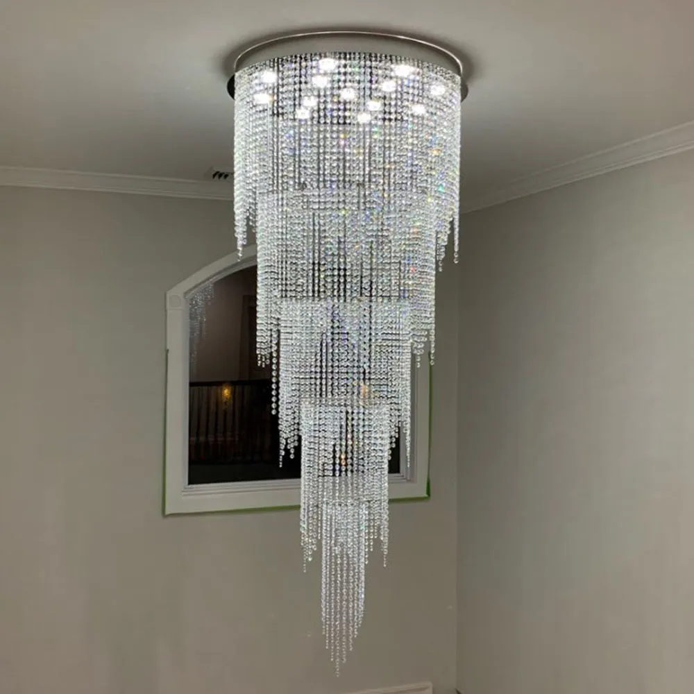 Lampadari di cristallo moderni e lunghi di nuovo design Lampadari a LED a 5 strati nella hall di un hotel di lusso