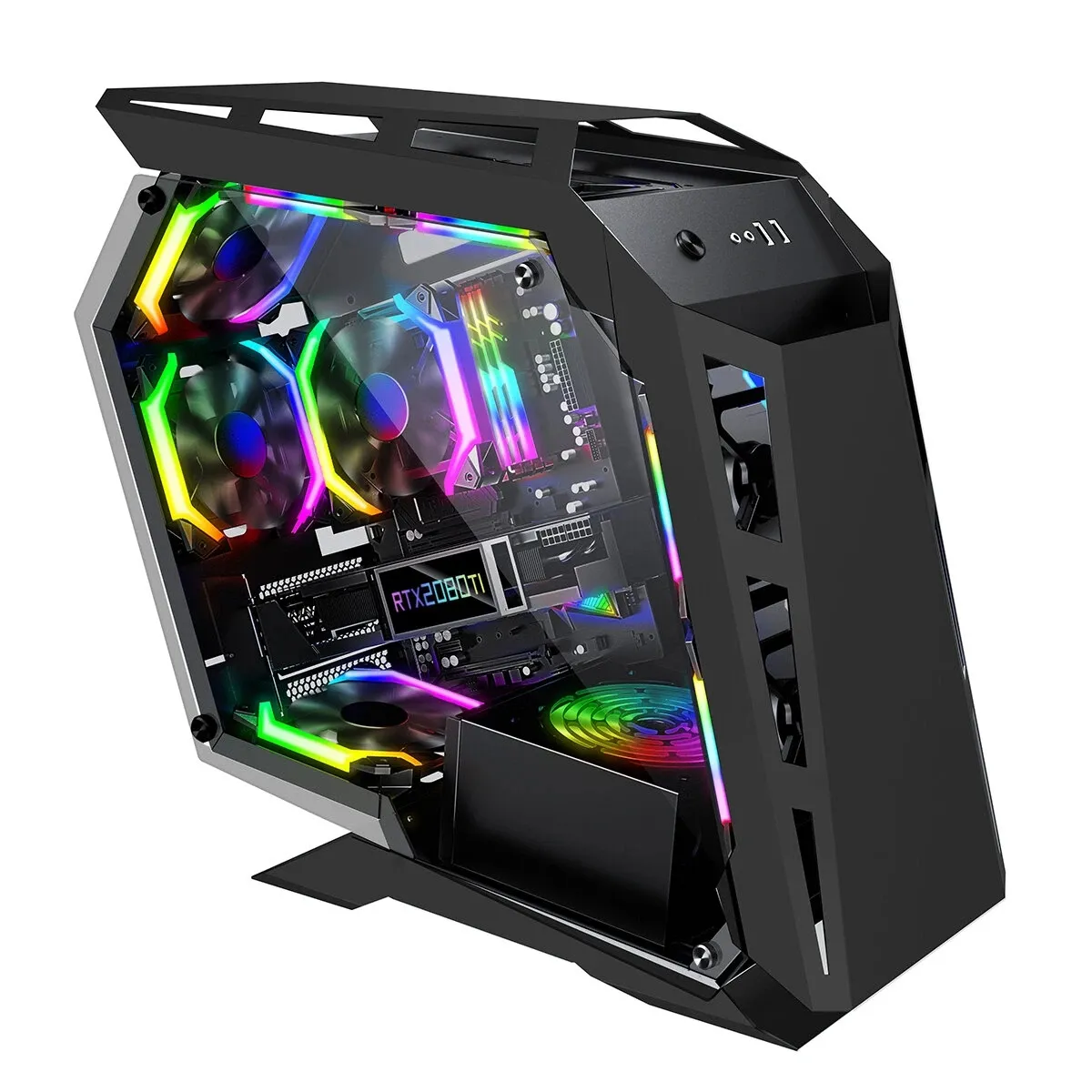 SAHARA MAGICSNAKE D900MiNi Gaming-Computergehäuse, spezielle Form, transparentes Acryl-Seitenpanel, MICRO-ATX/ITX RGB, USB 3.0/USB 2.0/HDD/SSD für Desktop-PC – Schwarz