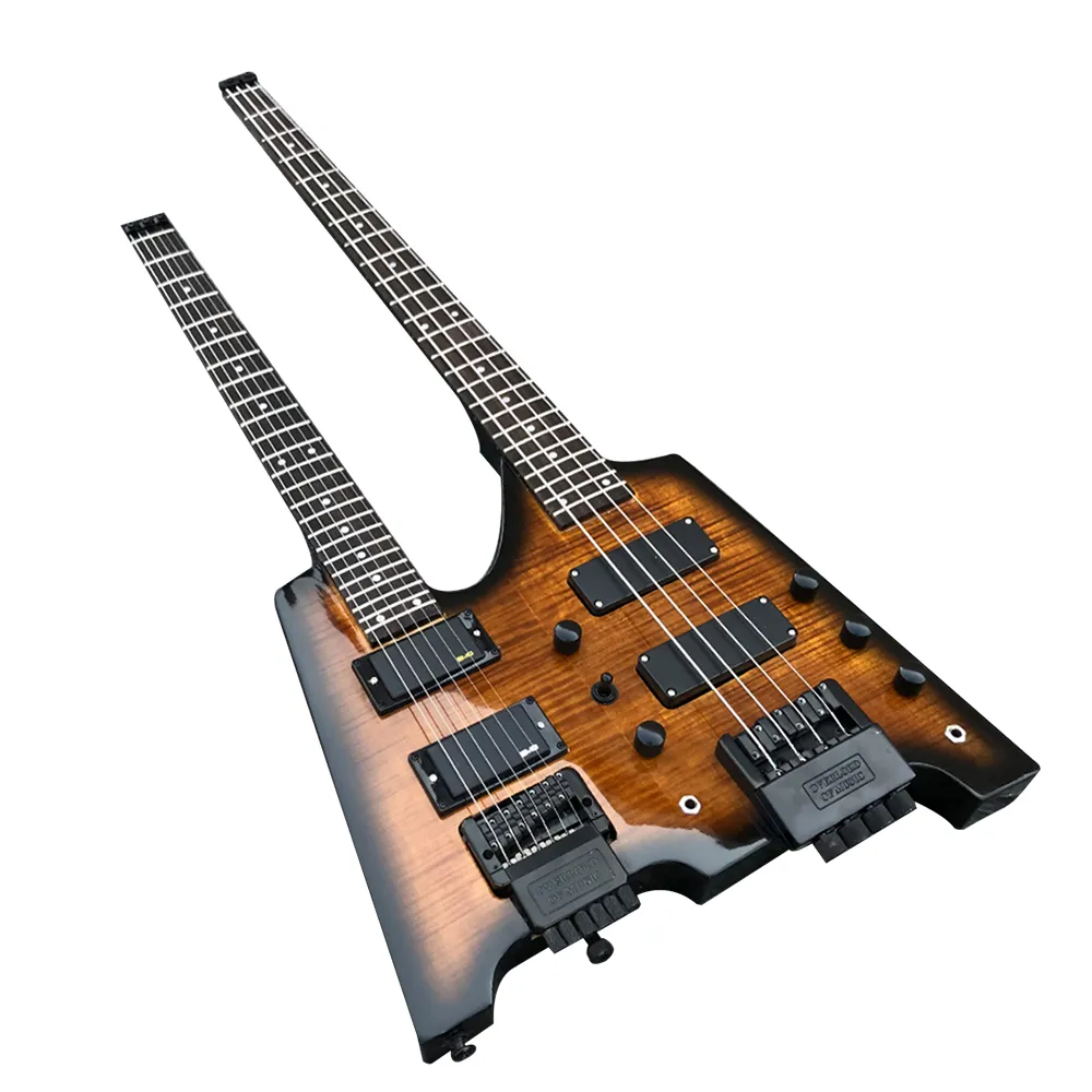 Factory Outlet-6 + 4 snaren Double-hals Headless Electric Bass-gitaar met palissander toets, twee kleuren beschikbaar