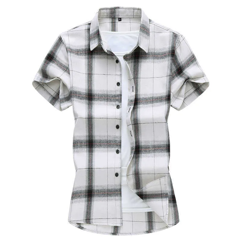 Plus Size 5XL 6XL 7XL Men's Short Sleeve Shirt Summer Fashion Casual Plaid Male Brand Clothes 210721