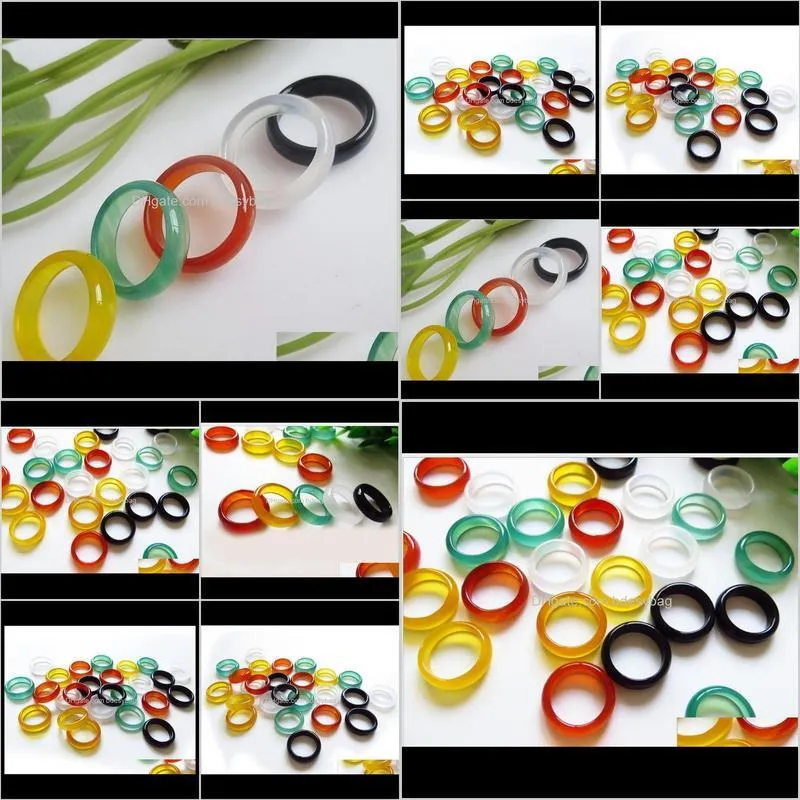 New Beautiful Smooth Multi-Colored Round Solid Jade/Agate Gem Stone Band Rings Great Value! ps0037