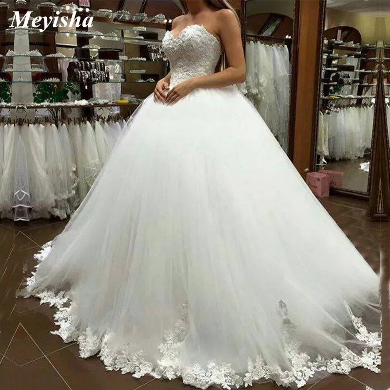 ZJ9081 2021 Lovely Sweetheart Ball Gown Abiti da sposa da sposa con bordo in pizzo Lunghezza del pavimento Taglia da sposa 2-26W