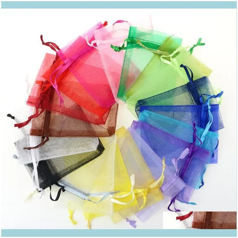 Wholesale 7*9cm Jewelry Bags MIXED Organza Jewelry Wedding Party favor Xmas Gift Bags Purple Blue Pink Yellow Black With Drawstring 319
