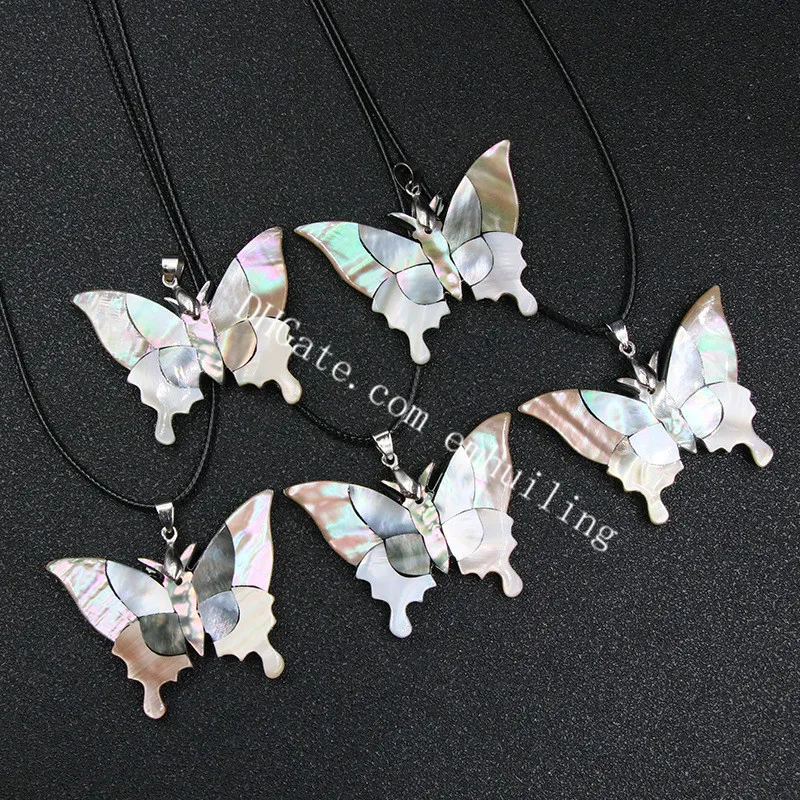 Bonito Borboleta Colar de Cor Iridescente Mudando Rainbow Paua Abalone Shell Branco Mãe de Pérola Animal Pingente De Moda Jóias Para A Jovem Namorada Mãe Adolescente