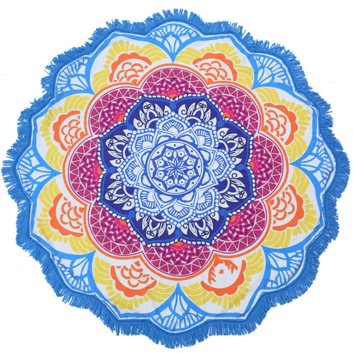 The latest 150CM round printed beach towel, lotus colorful style, microfiber, soft tassels, support custom LOGO