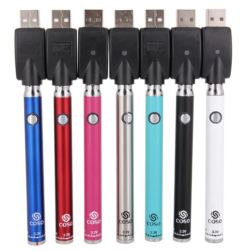 Coso bottom twist variable voltage preheating battery vape pen preheat battery 380mah 3.3-3.8 for vapor thick cartridges 510 thread Oringinal