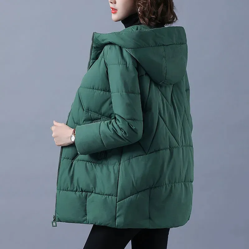 新しい女性冬の長い温かいパーカス女性肥厚コートコットンパッド入りパーカージャケットフード付きアウトウェアプラスサイズ5xl