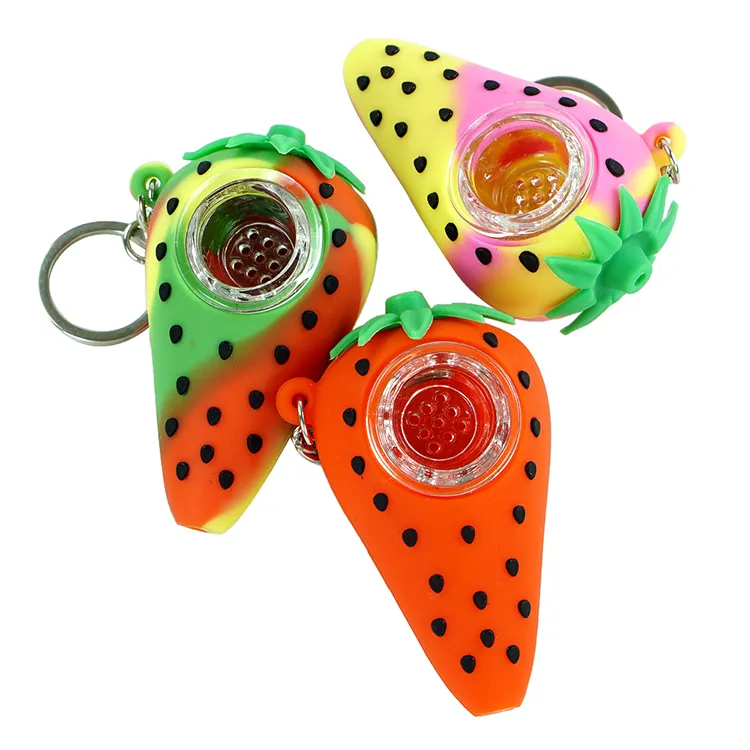 Small strawberry shape pipe silicone Smoking pipes 36g weight with key ring