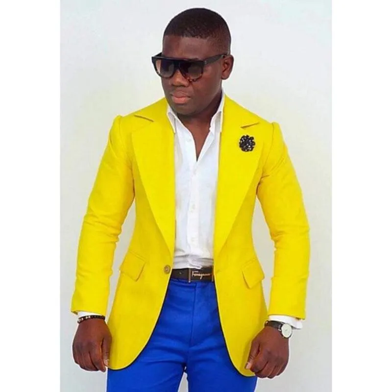 Slim Fit Yellow Suit Men With Royal Blue Pants Perfect For Business, Casual  Wear, Weddings, And Groomsmen From Mingyann, $89.88 | DHgate.Com