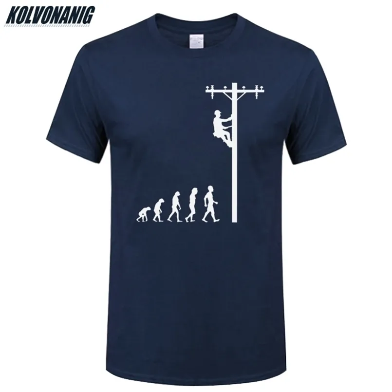 Lineman Tシャツの誕生日プレゼントの人間の進化電気技師父夫の夫首の半袖コットンメンズTシャツ210716