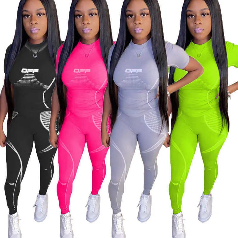 Women Sports Tracksuits Two Pieces Set Digital Short Sleeve +Long Pants Sportwear Ladies Outfits For Summer And Fall