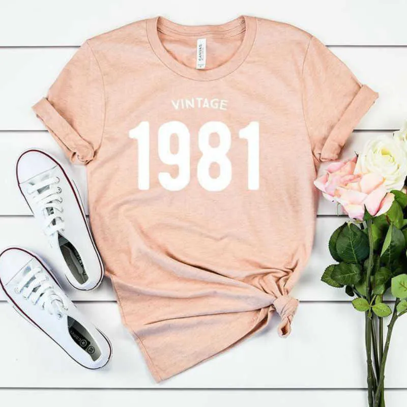 JFUNCY VINTAGE 1981 Blanc Lettre Imprimer Plus La Taille Femme T-shirts Femmes T-shirt Casual Lâche T-shirt D'été T-shirts 100% Coton Tops Y0629