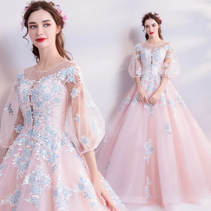 2021 Różowe Quinceanera Dresses Ball Suknia Tulle 15 ANOS Formalna Partia Szata Sweet 18 Vestidos Elegancka księżniczka 16 Długa sukienka