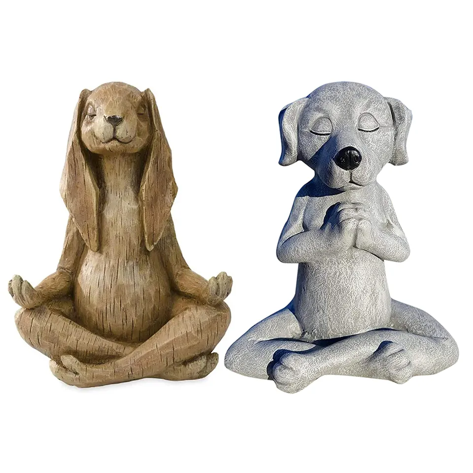 لطيف حلية لعبة الكلب بوذا التأمل الكلب تمثال اليوغا الكلب حديقة الديكور المنزل الديكور الحيوانات الأليفة دمى الحرف حديقة ديكور