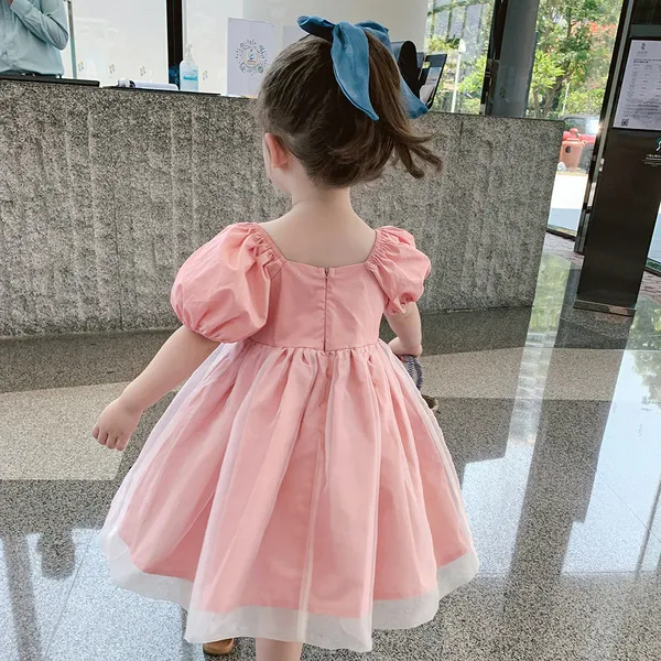 Dziecko Dzieci Sukienka Bawełniana Berbeć Sukienka Puff Rękaw Party Dresses Girls Suknia Balowa Tutu Baby Girl Clothing Solid Children 18m-8y Q0716