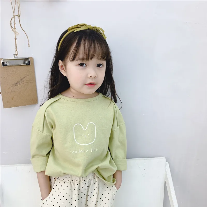 Spring baby girls cute cartoon bear printed T shirts cotton kids loose casual Tees children Tops clothes 210508