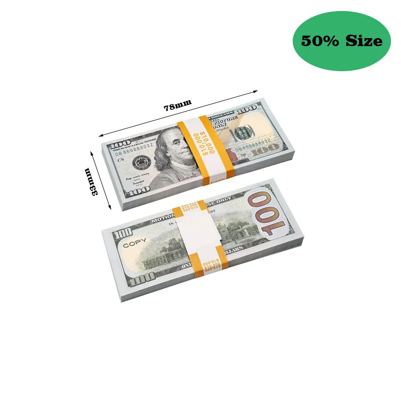 Réplique de fête US FAKE Money Kids Play Toy ou Family Game Paper Copy Banknote 100pcs Pack Practice Counting Movie Prop 20 dollars Prime complète Remarques cinématographiques