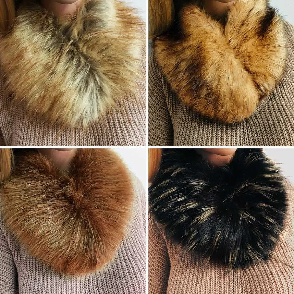 Women Winter Faux Fur Collar Neck Warmer Scarf Wrap Shrug Wedding Evening Party H0923