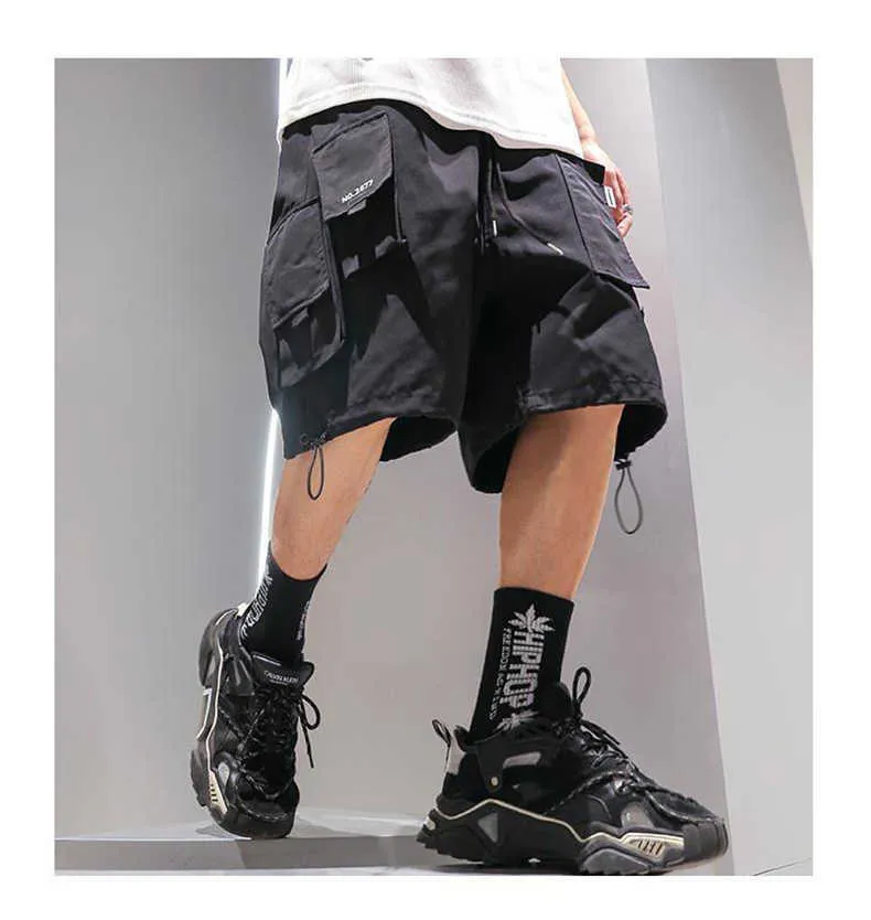 Stylish Black Mens Black Cargo Shorts With Pocket Ribbons