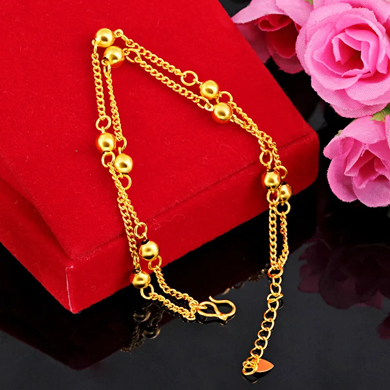 Chaîne de poignet de perles à 2 couches en or jaune 18 carats rempli de mode femmes fille Bracelet bijoux cadeau