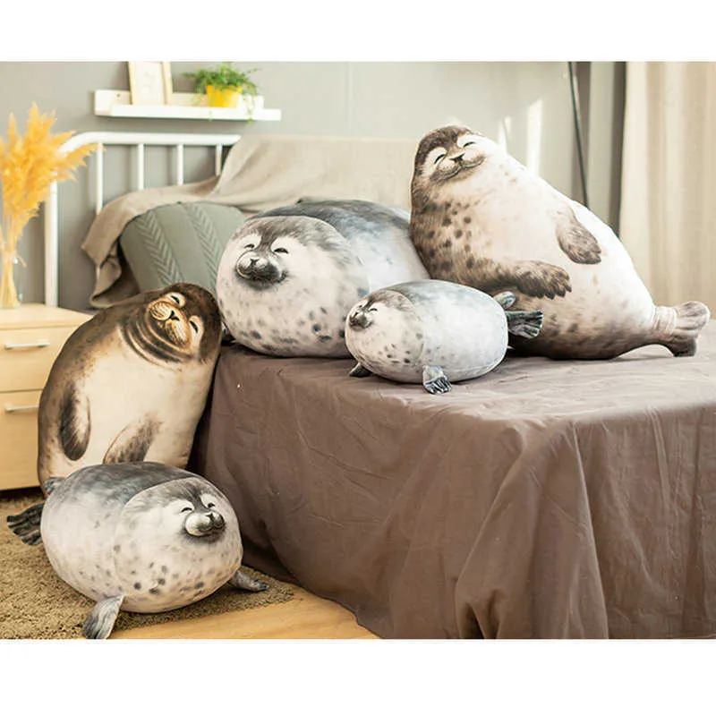 3d Printed Seal Plush Toy Soft Stuffed Sea Animal Seal Doll Toys for Birthday Gift Lifelike Seal Stuffed Hug Pillow Home Decor Q0727