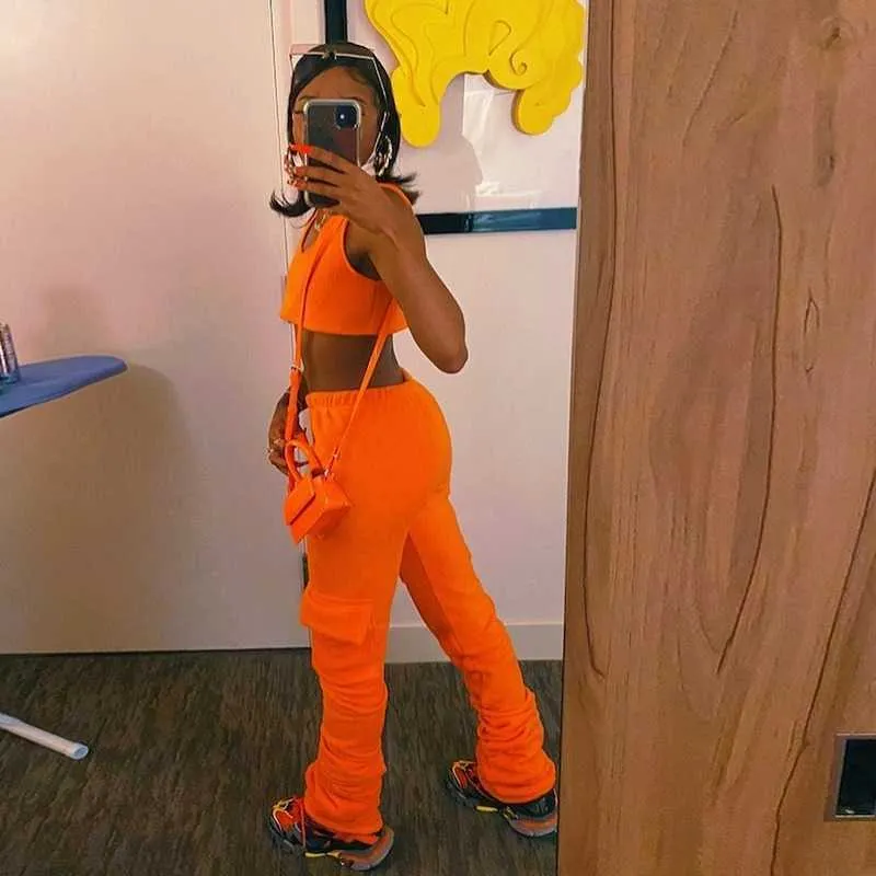 Orange sales stacked sweatpants