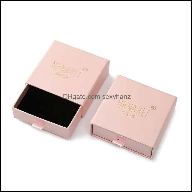 Jewelry Pouches, Bags Wholesale 100pcs/lot Custom Box Logo 9x9x3.2cm Display Storage Cardboard Pink White Black Colors Avaliable