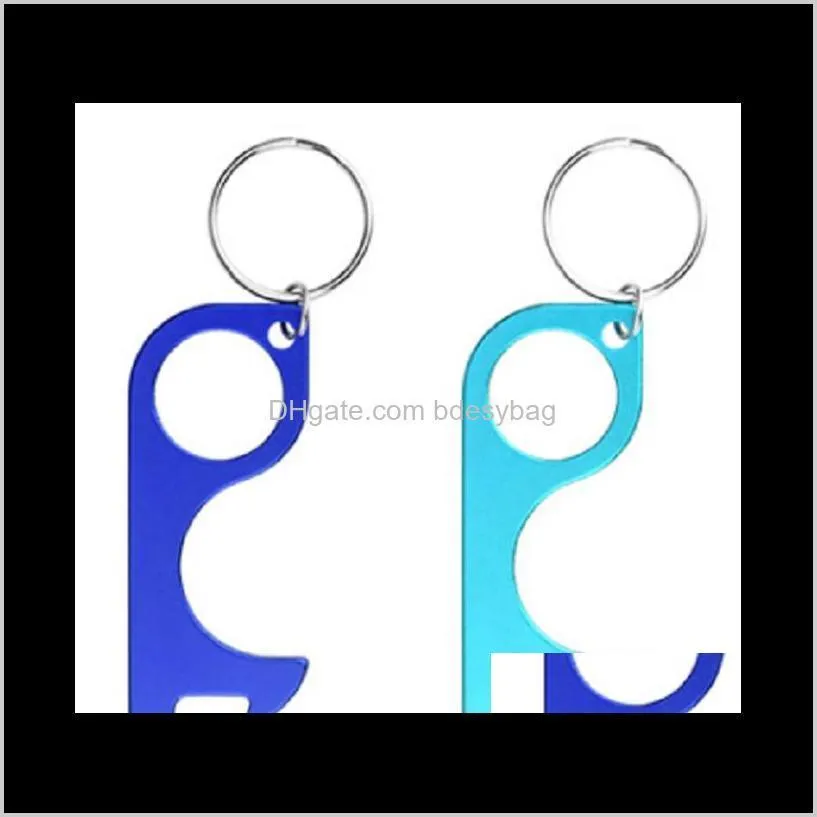 contactless key chain operner door opener metal pendant opener press non-touch press elevator tool 5color