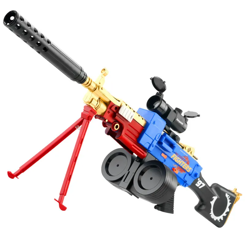M249 Burst Elétrico Bullet Soft Bullet Gun Seguro Submachine Pneumático Plástico Blaster Gun Brinquedo Para Meninos Aniversário Presentes