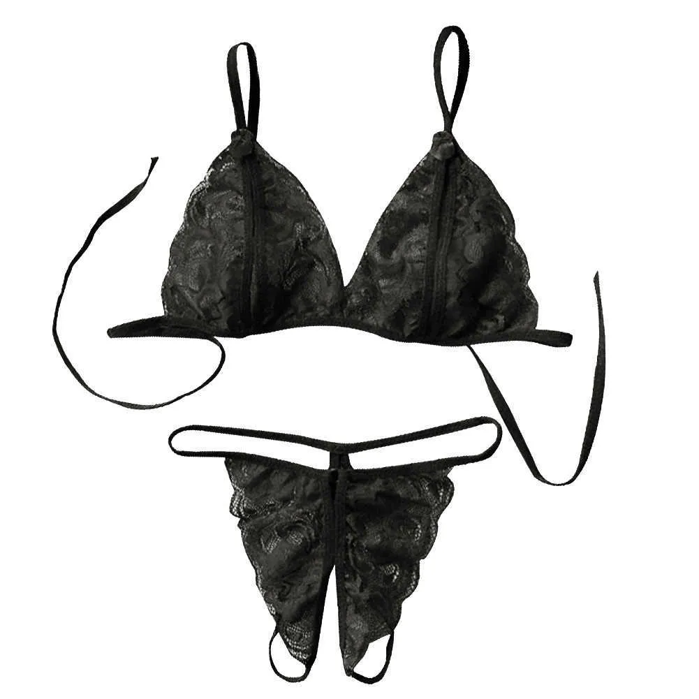 Kvinnor Underkläder Underkläder Set Sexig Lace Transparent BRA G-String NIN668 Y0911