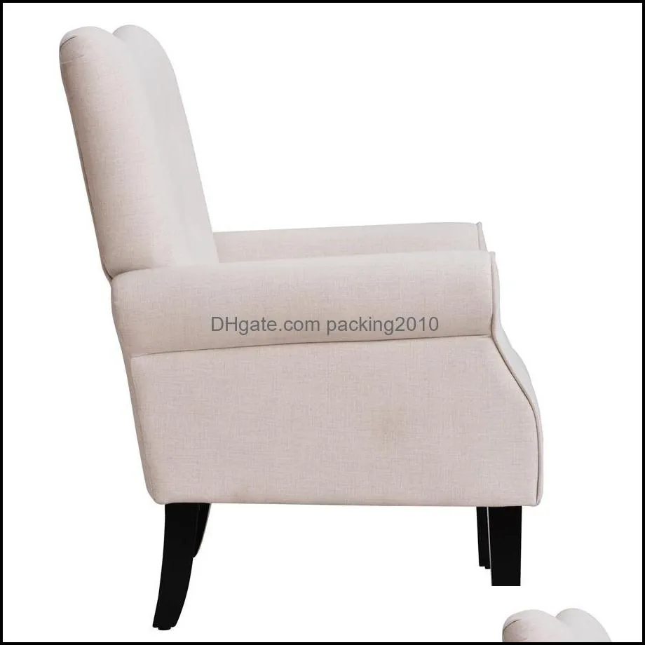 US Stock Modern Wing Back Accent Chair Roll Arm Living Room Furniture Cushion with Wooden Legs,Cream a47