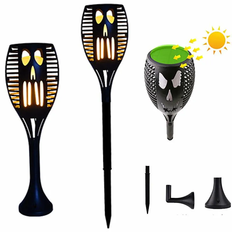 Lampes de pelouse Grimace capteur d'éclairage extérieur LED flamme solaire torche ampoule IP65 étanche voie jardin cour décoration mur