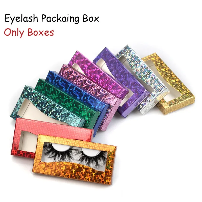 Glitter Laser Eyelash Paper Packing Box Eyelashes Packaging Case with Window for 25mm -28mm in Bulk