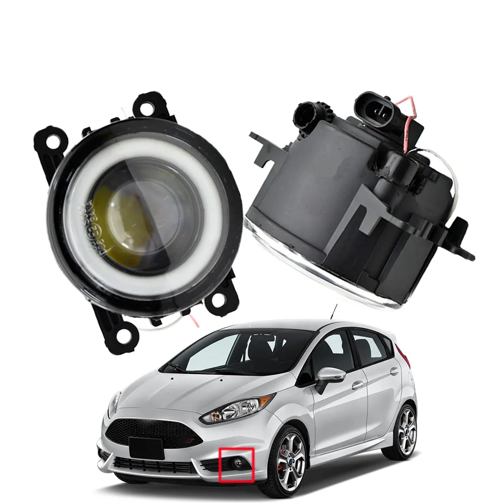 Fog Light Angel Eye 2x Car Styling H11 4000LM LED with lens Bulb FrontDRL Daytime Running 12V For Ford Fiesta Van Box 2003-2009