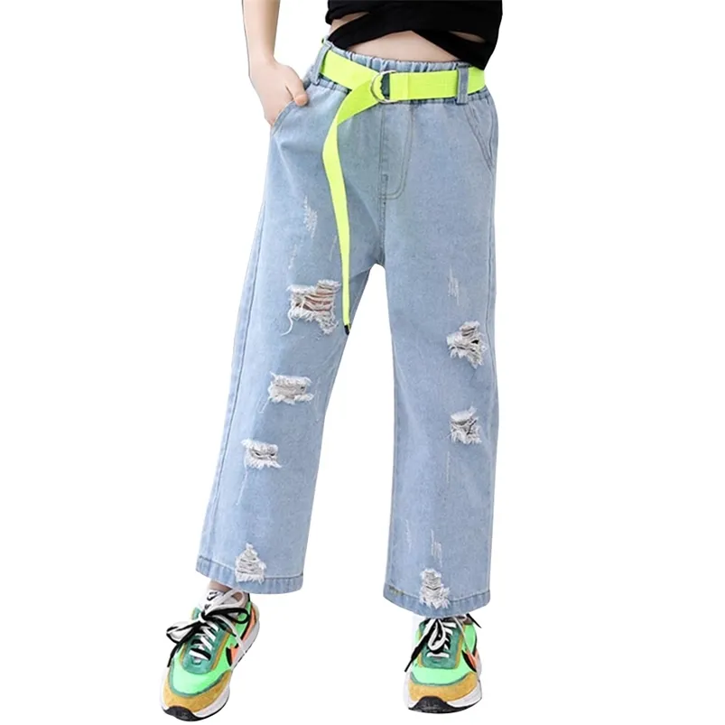Ragazze Jeans strappati Casual Bambina con foro Kid Primavera Autunno Abbigliamento per bambini 6 8 10 12 14 Free Blet 210527