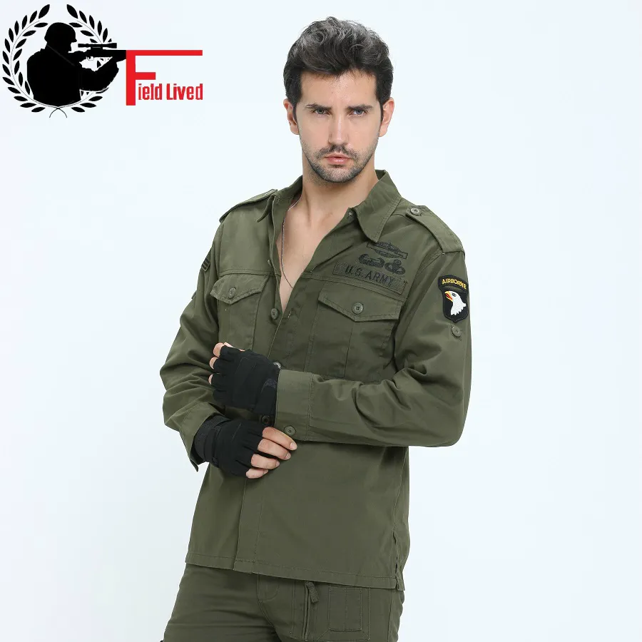 Camisa dos homens militares Camisa Tática Camisa Tática Qualidade Exército 101st Roupas Airborne Plus Tamanho Grande Manga Longa Camisa Masculina Top 210518