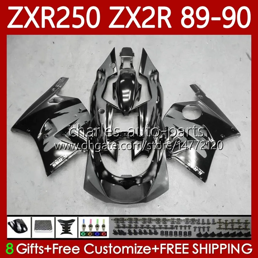 Kawasaki Ninja ZX2R için Motosiklet Bodys ZXR250 ZX 2R 2R 2R R250 ZXR 250 89-98 Karoser 84no.27 ZX2 R ZX-2R ZXR-250 Black Gri 89 90 ZX-R250 1989 1990 Tam Fairing Kiti