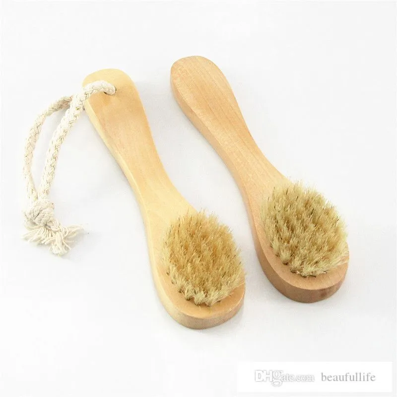 Gezichtsreiniging Houten spa-borstel voor gezichtsscrub Natuurlijke haren Reinigingsborstels Droog borstelen Schrobben met houten handvat