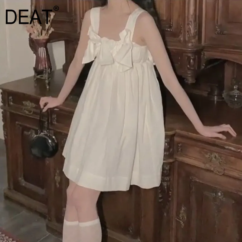 Deat New Summer Fashion Dress Bow Spliced Sqaure Collar Sleeveless Pullover Mini Length Dress Girl's Vestido WR863812 210428