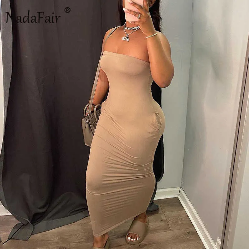 Nadafair Strapless Sexy Maxi Dress Summer Women Off Shoulder Slim Red Black Bodycon Tube Dress 2021 Party Night Club Outfits Y1006