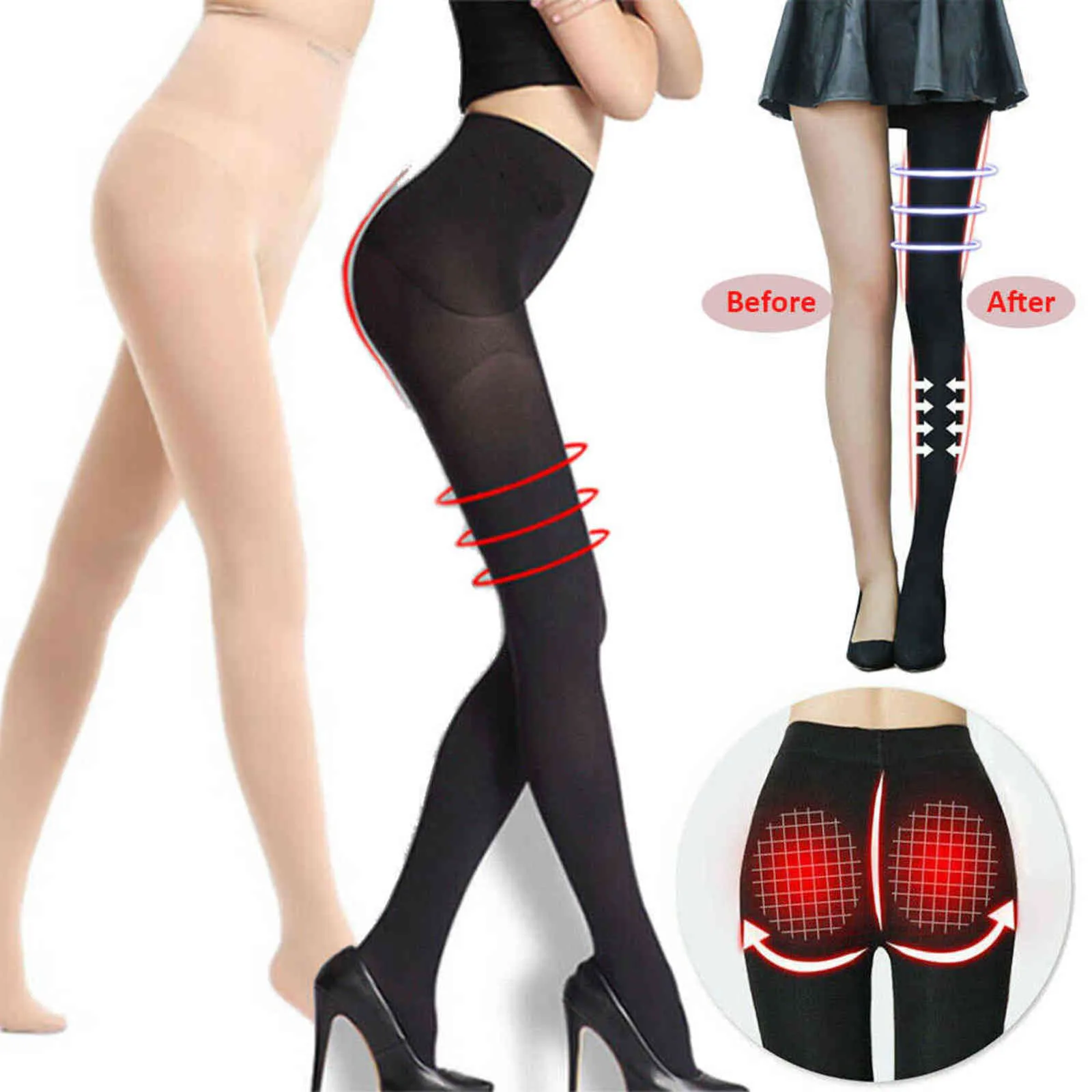 2 Size Down Compression Pantyhose Women Tights Lift Up Buttocks Legs Shaper Sliming Pantyhoses Stocking Y1130