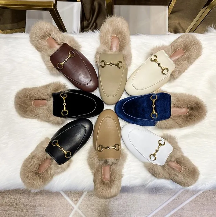 Merk Designer Dames Princetown Lederen Slipper Witte Bont Suède Velzijn Winter Slippers Loafers Muller Flat EUR34-43 met doos