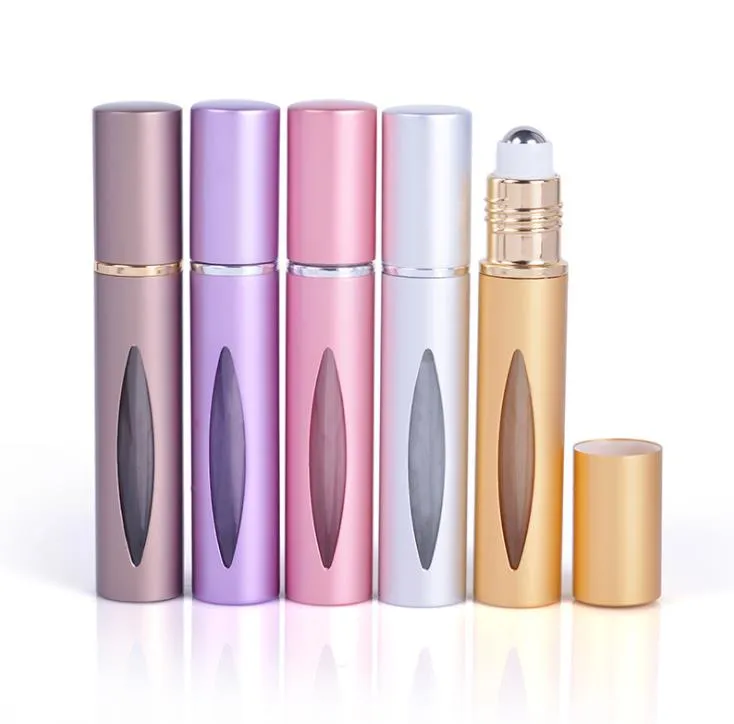 100 SZTUK 10 ml Aluminiowa butelka Perfumy Stalowa rolka do oleju Essential Oil Mini Roller Butelki Travel Daprządzla Case Contener SN4309