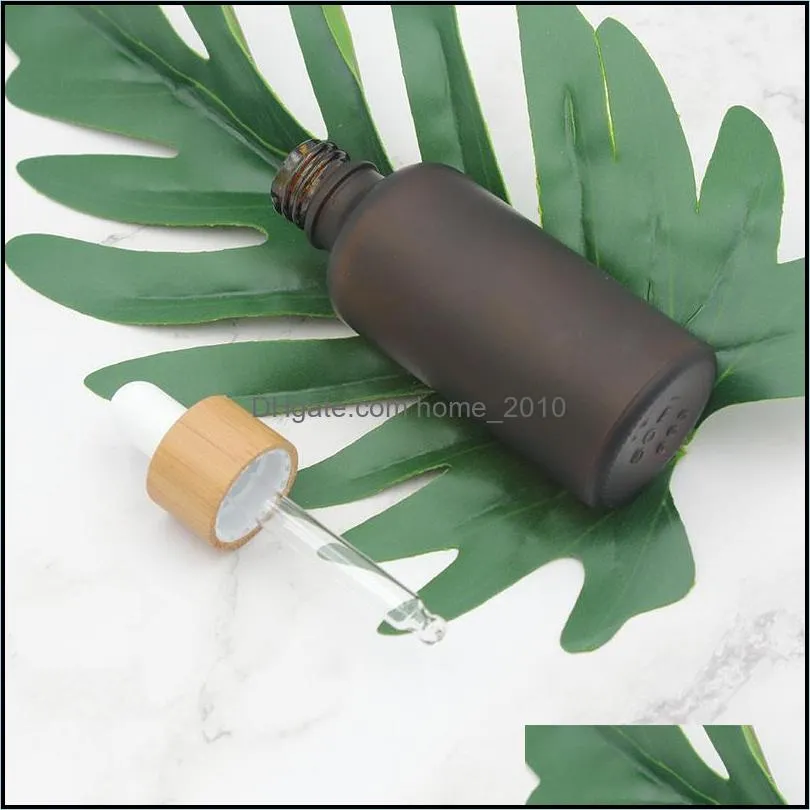 Frosted Amber White Glass Dropper Bottle 15ml 30ml 50ml with Bamboo Cap 1oz Wooden  Oil Bottles