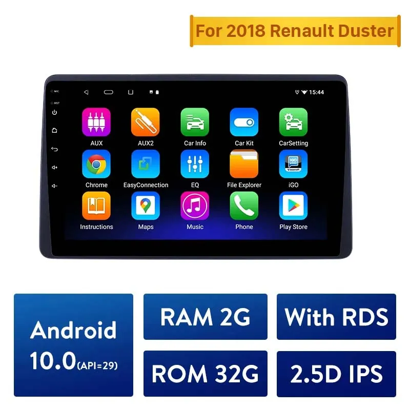 Radio dvd de voiture 10.1 pouces Android .0 API 29 IPS GPS Navi lecteur multimédia pour 2018-Renault Duster commande au volant