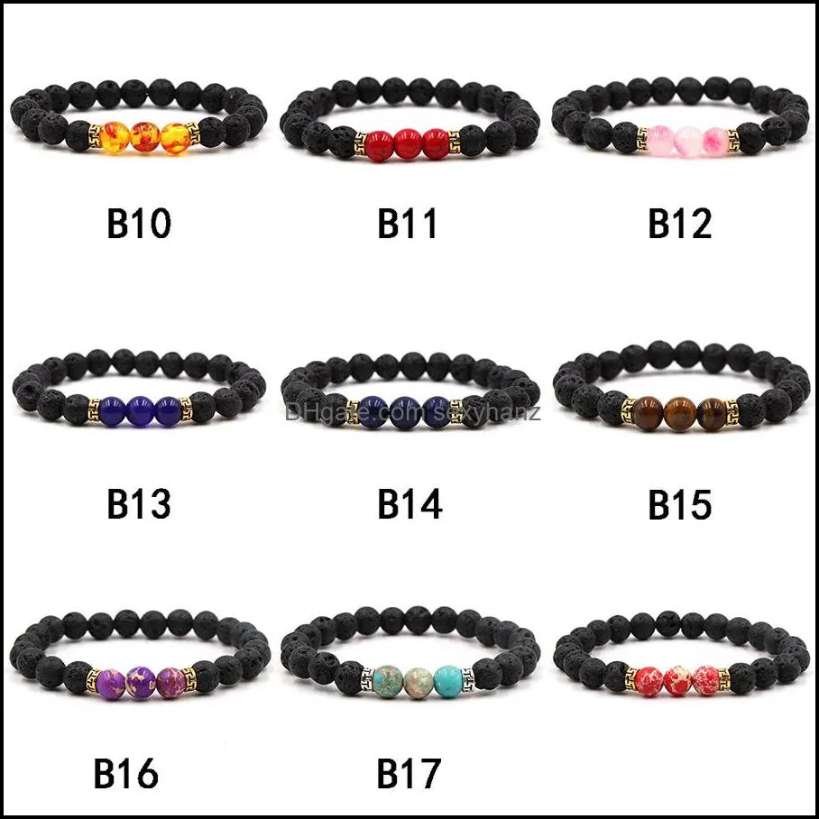 New Lava Rock Stone Beads Bracelet Chakra Charm Natural Stone  Oil Diffuser Beads Chain For women dff0704