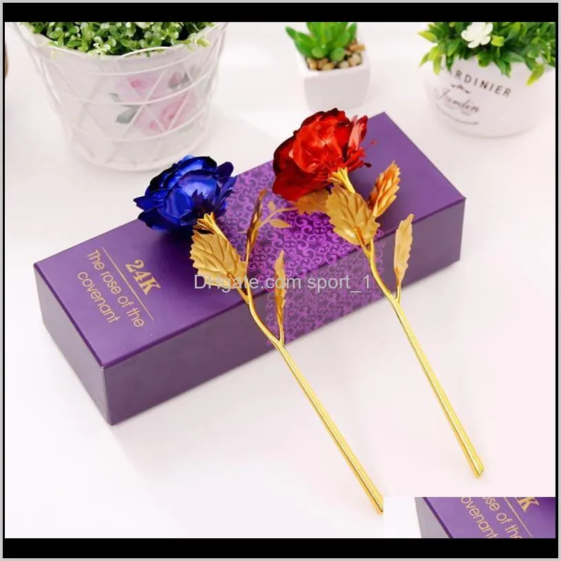 valentine day gifts 24k gold foil rose flower handcrafted handmade dipped long stem lovers wedding for lovers gift lz0046